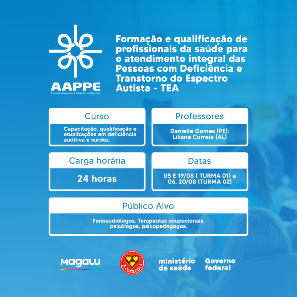 Curso de capacitação, qualificação, e atualizações em deficiência auditiva e surdez.